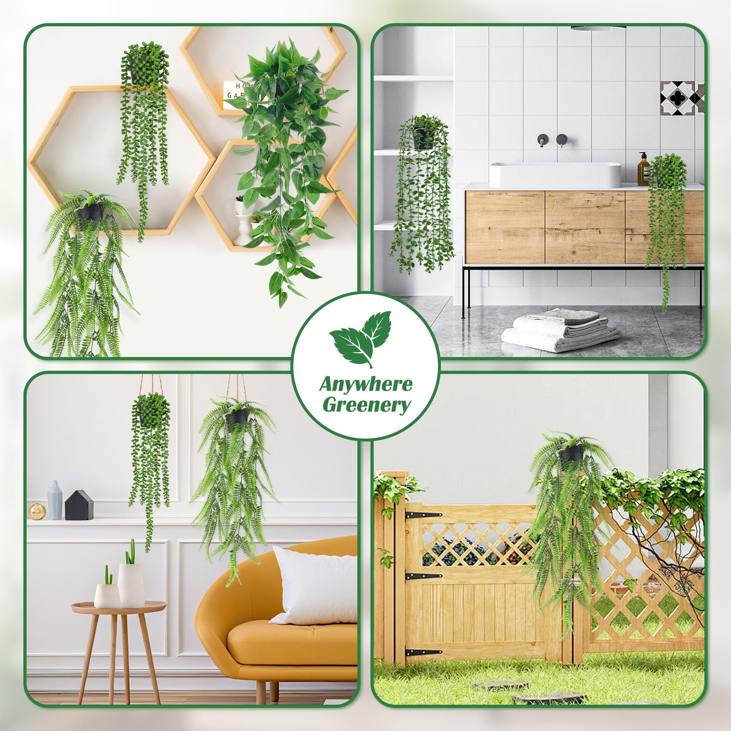 Der Rose 4Pcs Fake Plants Hanging Artificial Ivy Vine Faux Eucalyptus Hanging Plants, Boston Fern, String of Pearls for Living Room Aesthetic Bedroom Boho Kitche Wall Shelf Indoor Outdoor Decor