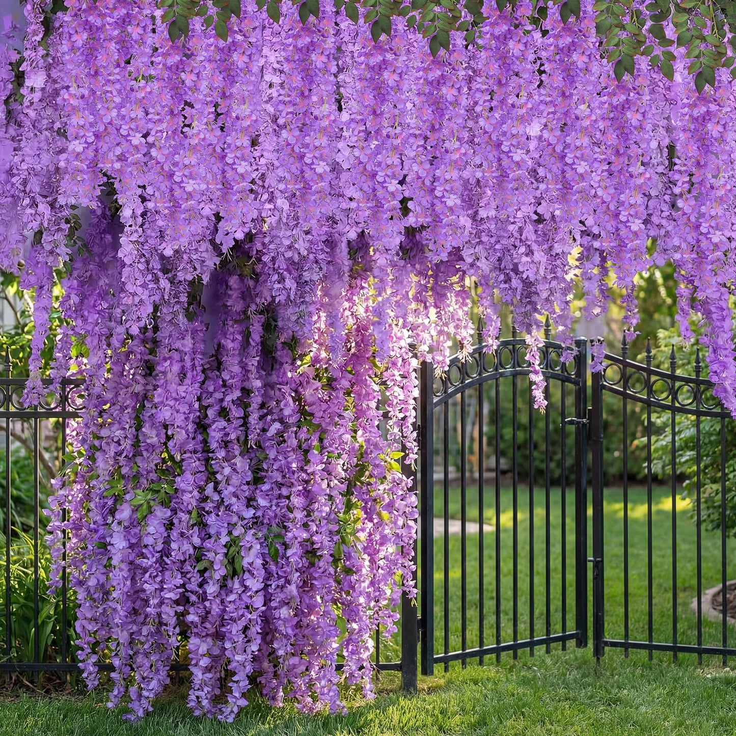 Giegxin 26 Pcs 3D Wisteria Tree for Classroom Room Ceiling Wall Decor Bulletin Board Large Wisteria Garland with 5 Metal Mesh Panel Artificial Fake Hanging Flower Wedding Backdrop(Purple)