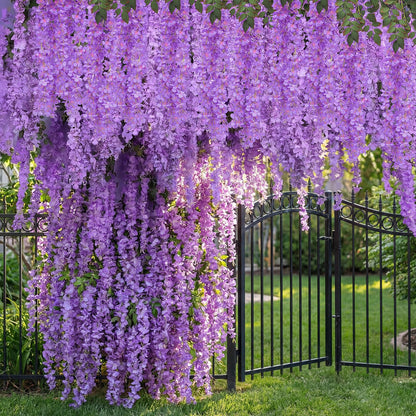 Giegxin 26 Pcs 3D Wisteria Tree for Classroom Room Ceiling Wall Decor Bulletin Board Large Wisteria Garland with 5 Metal Mesh Panel Artificial Fake Hanging Flower Wedding Backdrop(Purple)