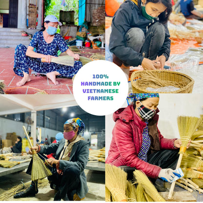 Handmade Vietnamese Straw Broom, Single Handle – Free Halloween Decoration Set, Witch Broom for Costume, Haunted House & Indoor Decor, Soft Grass Whisk Broom for Sweeping or Display