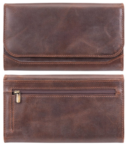 moonster Leather Wallets for Women 8x4 inch Handmade Womens Leather Wallet Brown - Genuine Leather Wallet Women -Ladies Wallets Leather - Women's Wallets - Multi Compartment RFID Wallet for Women