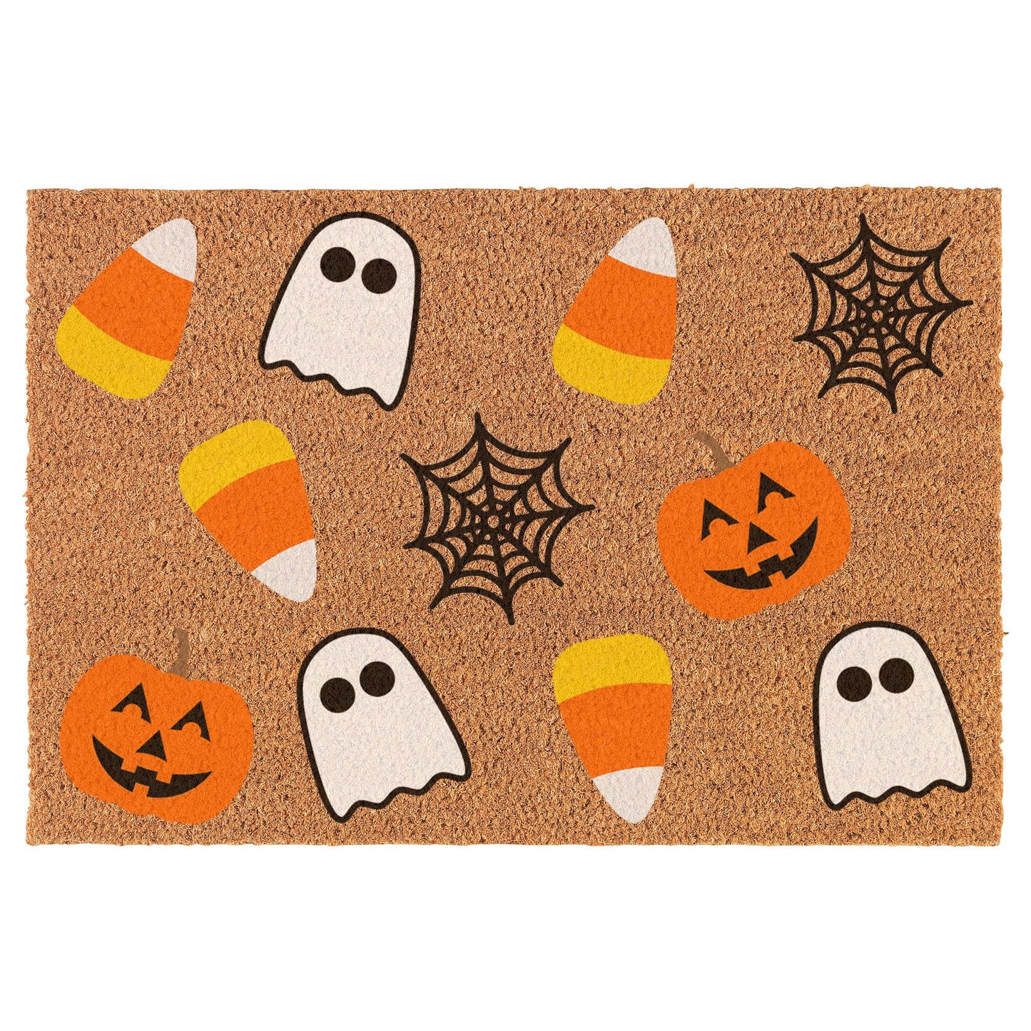 Welcome Doormat Coco Coir Door Mat Gift White Ghosts Spider Webs Jack-o'-Lanterns Candy Corn Halloween (30" x 18")