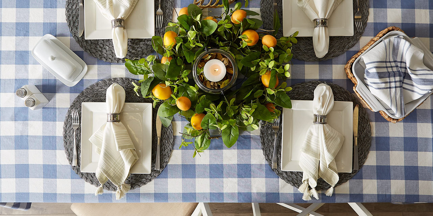 DII Buffalo Check Collection, Classic Farmhouse Tablecloth, 52 x 52, Stonewash Blue