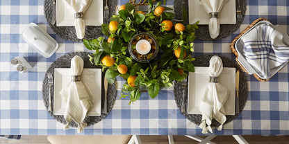 DII Buffalo Check Collection, Classic Farmhouse Tablecloth, 52 x 52, Stonewash Blue
