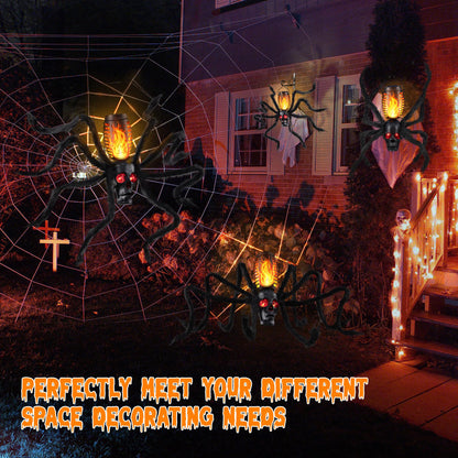 Halloween Skull Flame Light with 8 Spider Tentacles - Solar Powered Outdoor Lighting Decoration for Halloween Parties, Gardens, and Haunted Displays (Orange, 1 Pack)