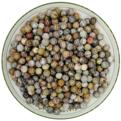 WHNKFB 6mm 100PCS Natural Red Crazy Lace Agate Round Beads, Mexican Fire Banded Loose Stone Beads for Jewelry Making Craft - 6mm 8mm 10mm Options with Free Elastic Cord
