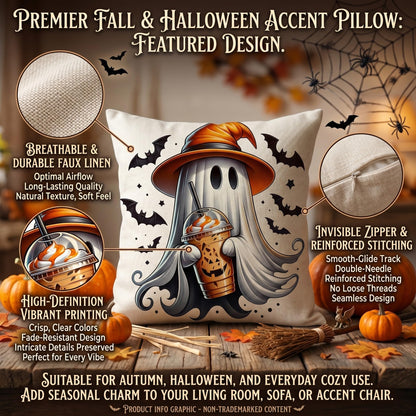 Fall Halloween Thanksgiving Pillow Covers 18x18 Set of 4, Faux Linen Polyester Decorative Throw Pillow Cases for Harvest Home Sofa Couch Bed Decor (CuteGhost)