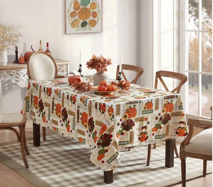 Newbridge Fall Hayride & Happy Scarecrow Vinyl Tablecloth with Flannel Backing, 52 x 70 Inch Rectangle – Gingham Turkeys & Pumpkins Rustic Thanksgiving Table Cover