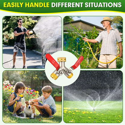 DINGBAI Hose Splitter 2 Way, High Flow Garden Hose Splitter, 3/4” Ght Inlet Brass Heavy Duty Hose Converter, Full Flow water 2 Way Faucet hose splitter, Long Handle Hose Valve Large Outlet.