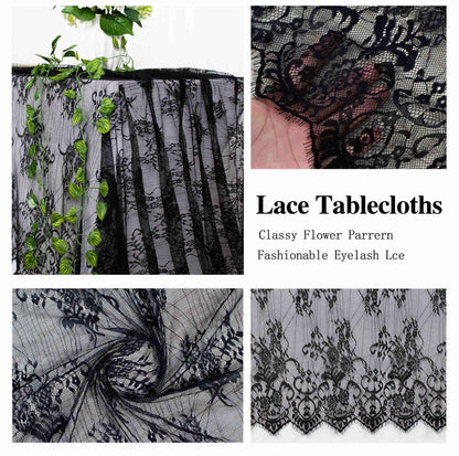 DUOBAO Black Embroidered Lace Tablecloth 60x120 Inch - Wrinkle-Resistant Rectangular Table Cloth for Halloween Weddings, Outdoor Parties & Holiday Dining Decorations