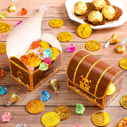 Chinco Treasure Treat Chest Boxes Cardboard Pirate Treasure Chest Party Favor Box Present Goodie Boxes for Halloween Game Pirate Theme Party(24 Pcs,Simple Style)