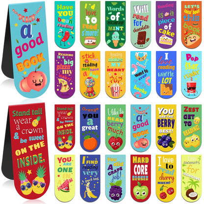48 Pack Scented Bookmarks Magnetic Scratch and Sniff Fruit Food Bookmarks for Kids Cute Page Markers with Sayings for Kids Students Teens Teachers(Mixed Flavor)