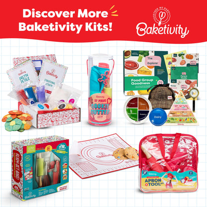Baketivity Nutrition Explorer Kit – STEM Learning for Kids with Detective Costume, Food Chart Puzzle, Portion Plate, Stickers & Recipe Book