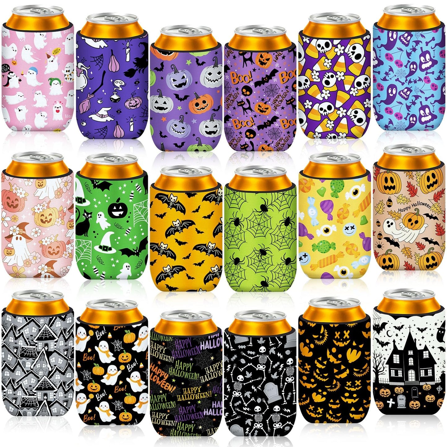 SEPGLITTER 18 Pcs Halloween Can Cooler Sleeves Neoprene Beer Drink Covers