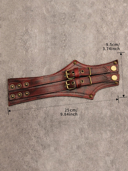 GelConnie Mens Leather Cuff Bracelet Wide Punk Rock Wristband Studded Bracelet Red Adjustable Leather Arm Band