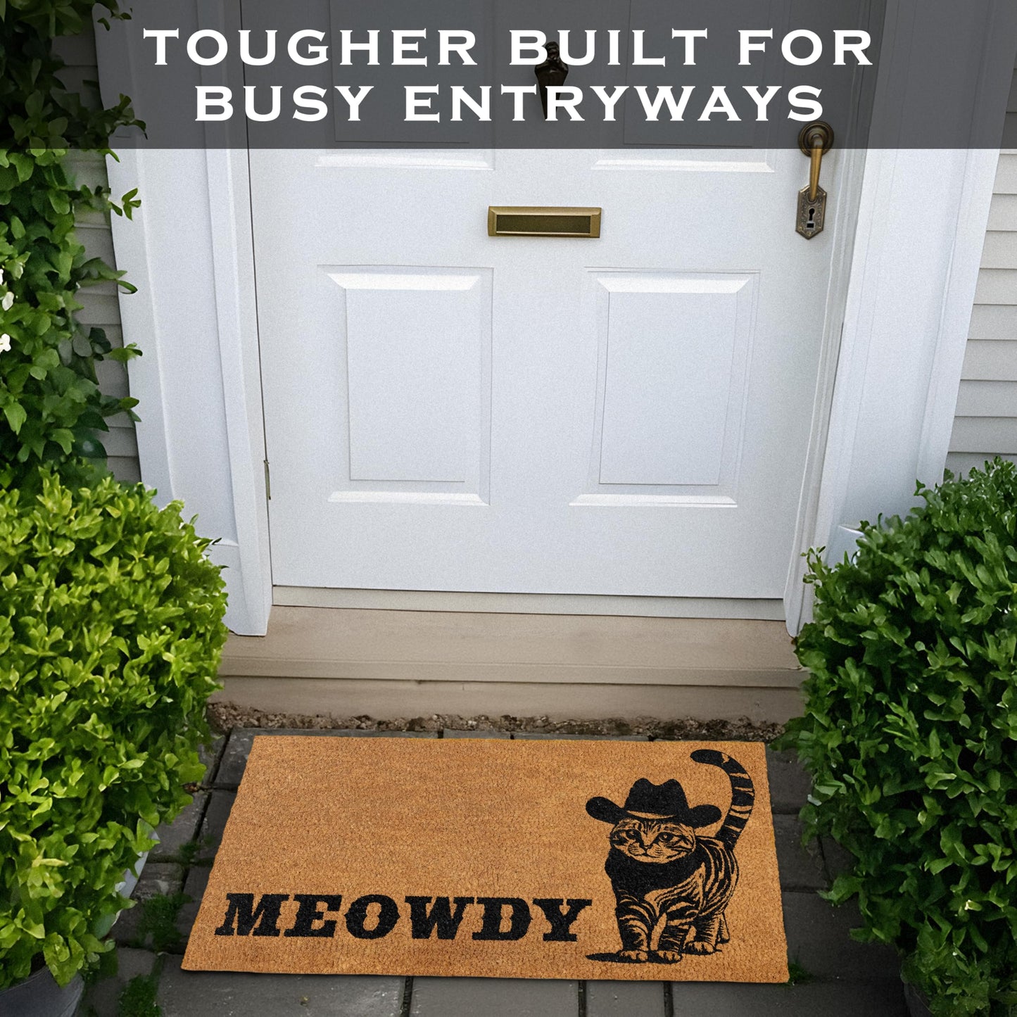 MAINEVENT Meowdy Doormat 30x17 Inch, Cat Front Door Mat for Covered Outdoor Area, Black Cat Welcome Mats for Front Door Gift, Coir Outdoor Doormat