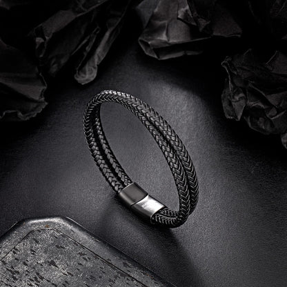 murtoo Mens Bracelet Leather Braided, Brown and Black Leather Bracelet for Men