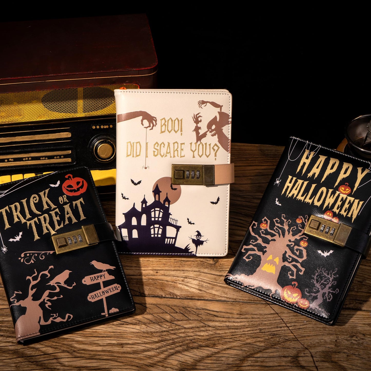 CAGIE Journal with Lock for Women Men, A5 Locked Journal with Pumpkin Pen Set, Halloween Notebook with Combination Lock 192 Pages Diary with Lock, 5.7x 8.3 Inches, White