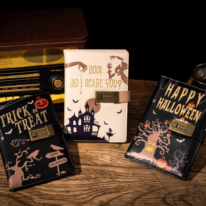 CAGIE Journal with Lock for Women Men, A5 Locked Journal with Pumpkin Pen Set, Halloween Notebook with Combination Lock 192 Pages Diary with Lock, 5.7x 8.3 Inches, White