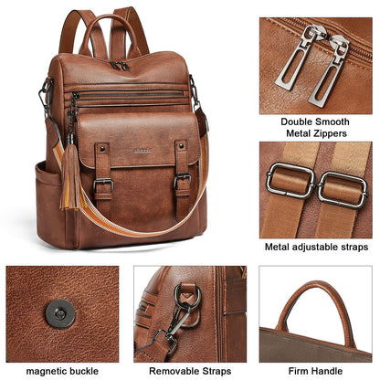 Shrrie Womens Vegan Leather Backpack Purse for Work College Brown Fashion Small Backpack Design Water-Resistant Purse