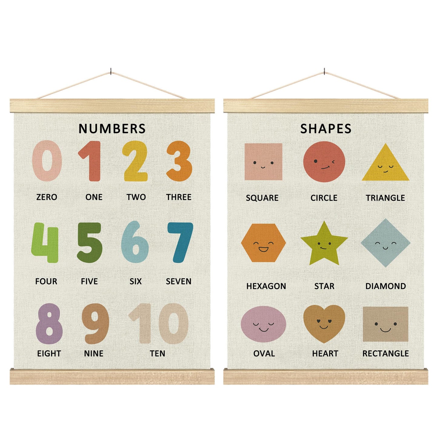 BCUANGD Classroom Wall Decor - Toddlers Kids Numbers Poster Hanger with Wood Frames Set of 2, Neutral Educational Wall Hanging Canvas Decor for Kids Room Nursery Home, 12x16 Inches