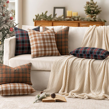 MIULEE Fall Set of 2 Scottish Tartan Plaid Throw Pillow Covers Farmhouse Classic Decorative Outdoor Square Cushion Cases for Halloween Thanksgiving Decor Sofa Couch 20x20 Inch, Orange and Green