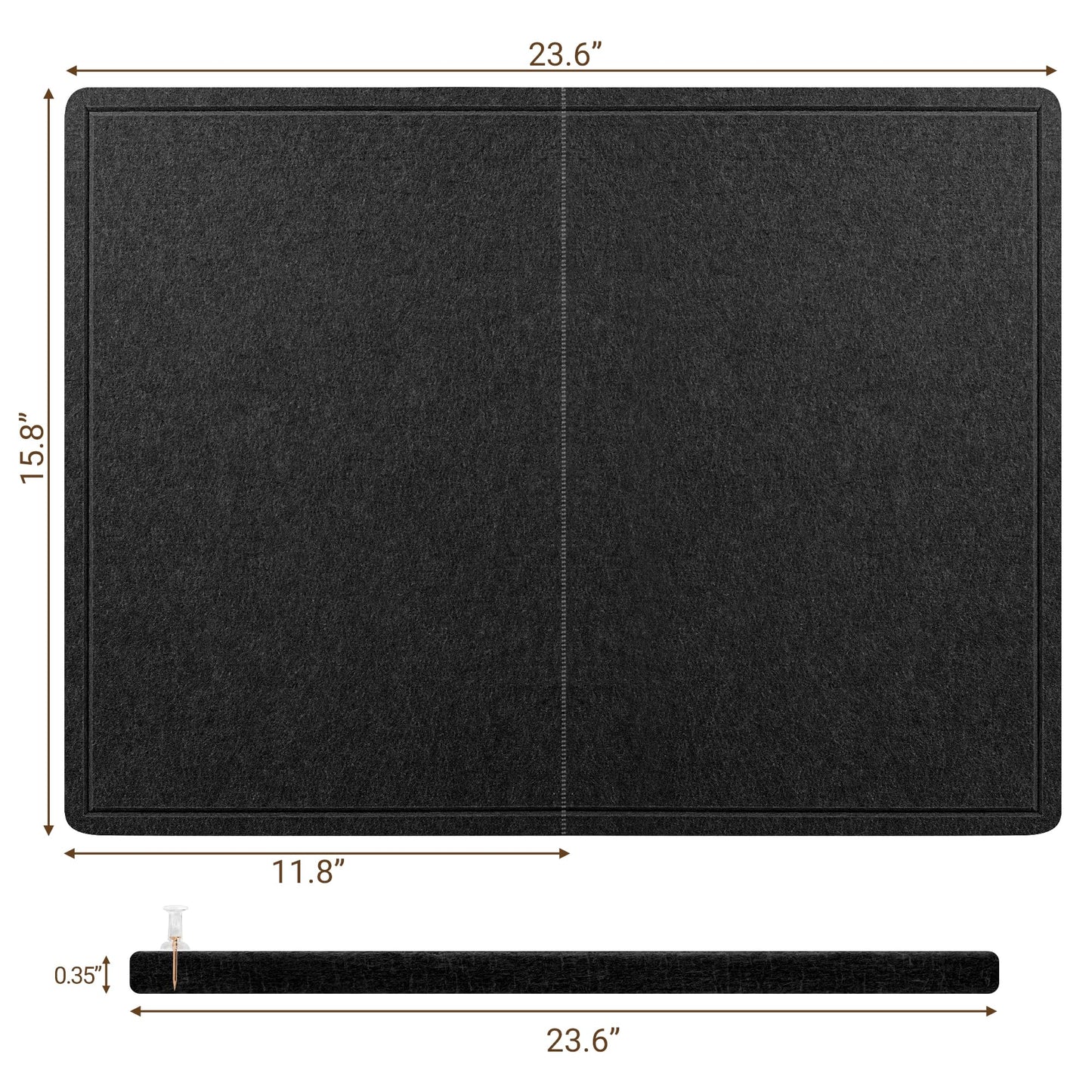 AKTOP Bulletin Board, 24" x 16" Foldable Felt Notice Pin Board for Wall, Decorative CorkBoard Photo Display Board with Self-Adhesive Tape, Vision Board Cork Board Alternative with 25 Pushpins - Black