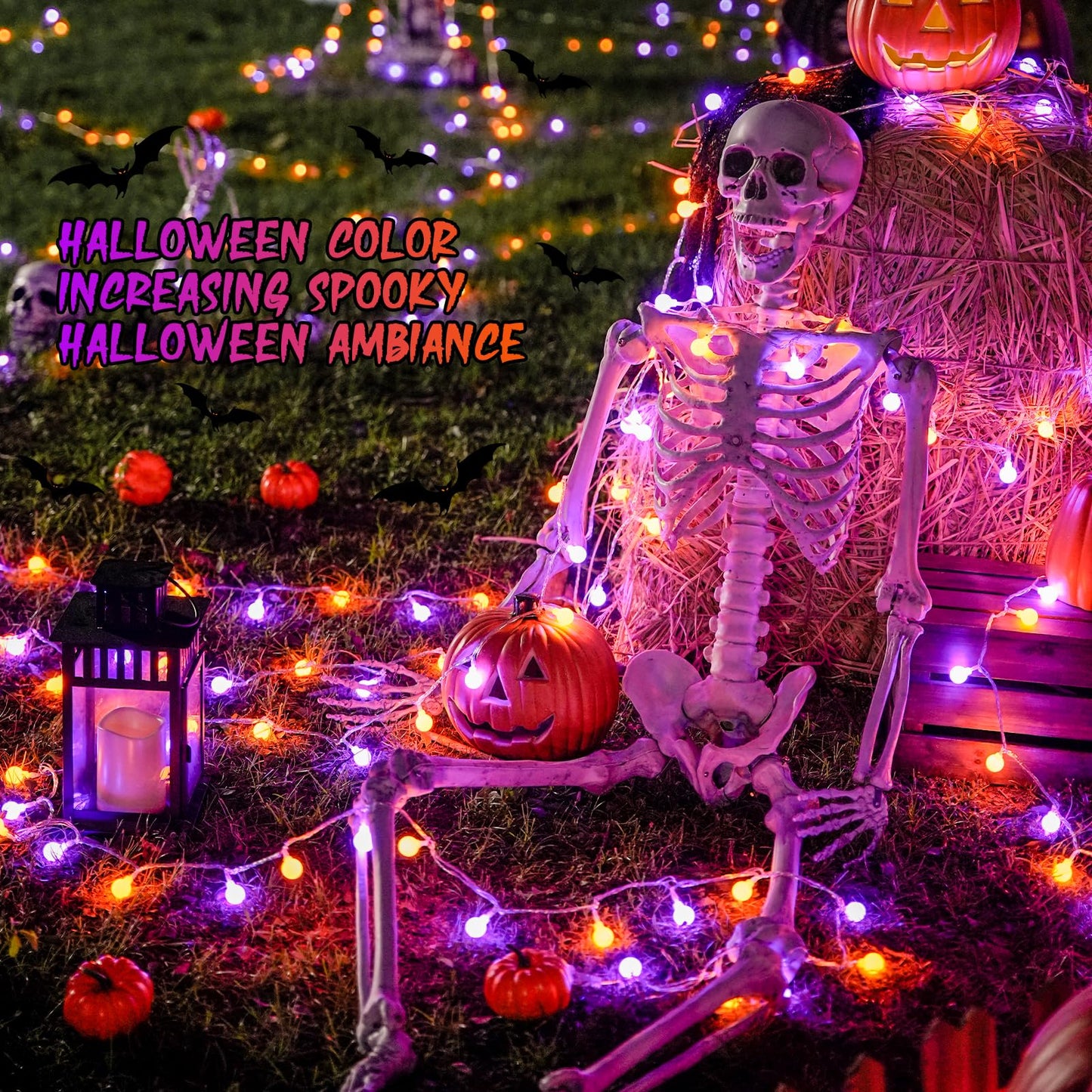 JMEXSUSS 100 LED Globe String Lights Indoor Plug in with Remote, 33ft Connectable Christmas Lights Outdoor, 8 Modes Orange and Purple Fairy Light Outdoor for Bedroom Room Party Christmas Decor