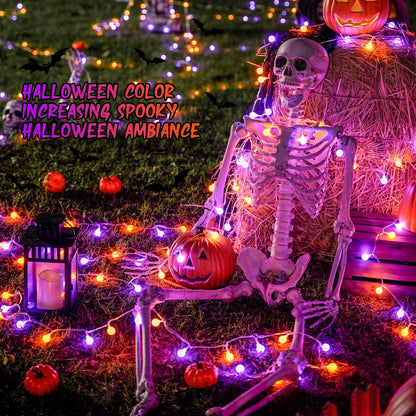 JMEXSUSS 100 LED Globe String Lights Indoor Plug in with Remote, 33ft Connectable Christmas Lights Outdoor, 8 Modes Orange and Purple Fairy Light Outdoor for Bedroom Room Party Christmas Decor