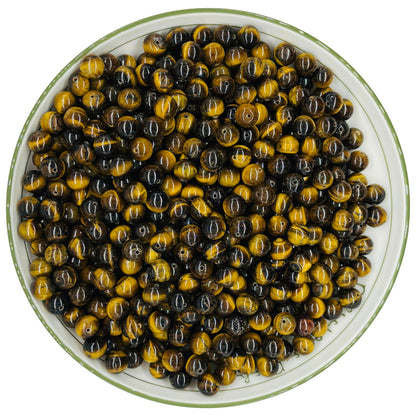 WHNKFB 10mm 50PCS Natural Yellow Tiger's Eye Round Beads, Smooth Polished Loose Gemstone Beads for Jewelry Making Craft - 4mm 6mm 8mm 10mm Options with Free Elastic Cord