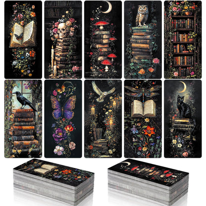 Gersoniel 200pcs Summer Halloween Dark Academia Bookmarks Bulk, 10 Designs Gothic Paper Bookmarks, Dark Romance Bookish Gifts for Book Club Party Favors Reading Accessories for Teens Adults