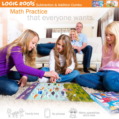 Logic Roots Addition and Subtraction Game - Fun Math Board Game for 6-8 Year Olds, Easy to Play Educational Game for Kids at Home, STEM Toy Gift for Girls & Boys (Cloud Hoppers + Moutain Raiders)