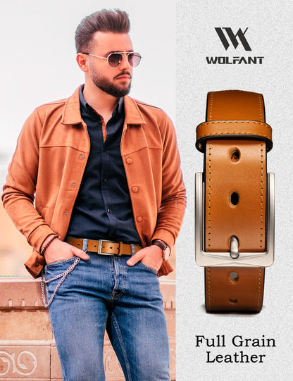 WOLFANT Men's 35mm Dress Casual Belt in Gift Box,100% Italian Full Grain Real Solid Leather