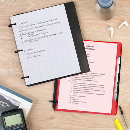 Five Star Flex Refillable Notebook + Study App, College Ruled Paper and 1 Inch TechLock Ring Binder with Customizable Cover, Pockets, Tabs and Dividers, 200 Sheet Capacity, Fire Red (29326AB2)