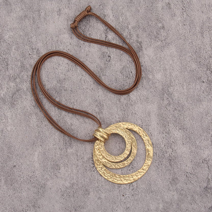 Bjesinmo Vintage Necklace for Women Long Leather Chain Necklace with Large Round Ring Statement Necklaces Hippie Jewelry