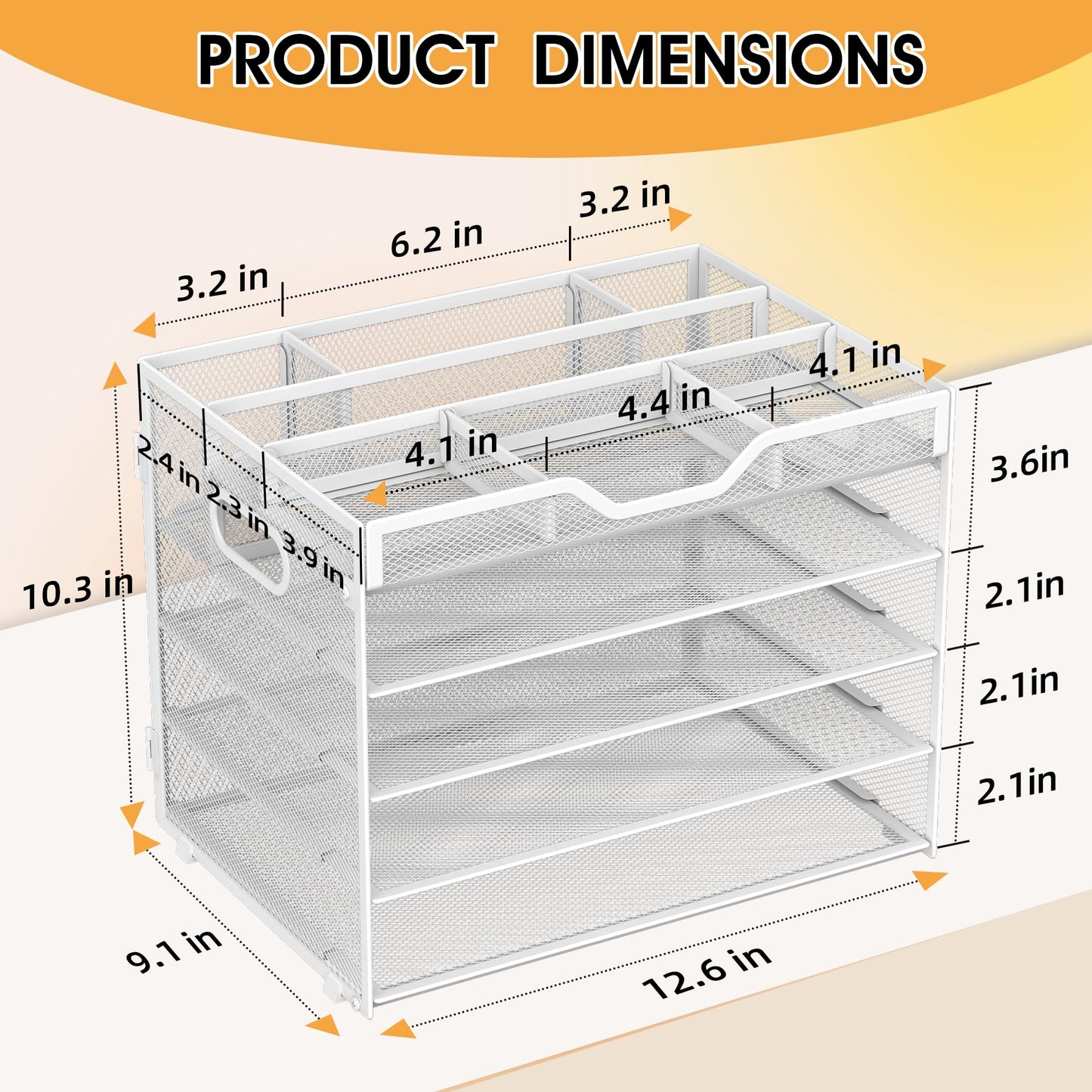 OrgMate 5 Tier Paper Letter Tray with 3 Drop-in Pen Holders, Mesh Desk File Organizer with Handle, Desk Organizers and Accessories for School,Home, Office Supplies Storage-White