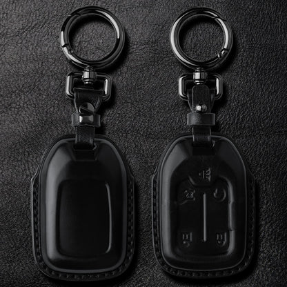 Tukellen Compatible with Chevrolet Leather Key Fob Cover with Keychain,fit 2019 2020 2021 Silverado GMC Sierra Smart Remote Key Shell, Genuine Leather for Chevy Key case(5 Buttons)-Black