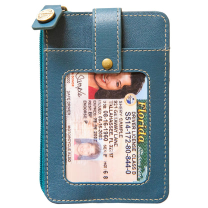 ID Stronghold RFID Blocking Front Pocket Wallet – Slim Minimalist Genuine Leather Wallet with Zipper Coin Pocket (Mega Blue)
