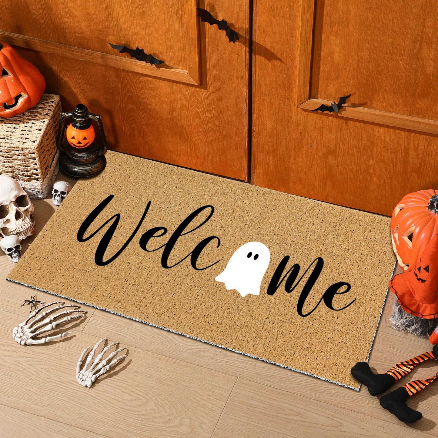 Frienda 9 Pcs Halloween Stencils for Door Mats Crafts Reusable Bat Skeleton Ghost Welcome Templates Large Spooky Stencil for Drawing DIY Painting on Wood Floor Doormat Crafts