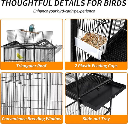 WeGear Bird Cage 47 inch Wrought Iron Parakeets Cage with Play Open Top and Rolling Stand Medium Small Bird Cage for Parrots, Budgerigars, Parakeets, Cockatiels, Lovebirds