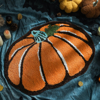 YRXRUS Halloween Pumpkin Bathroom Rugs, Ultra Soft Pumpkin Shaped Bath Mat, Machine Washable Orange Bath Rugs, Living Bedroom Kids for Halloween Room Decor Area Rugs, Large 21 x 30 Inch