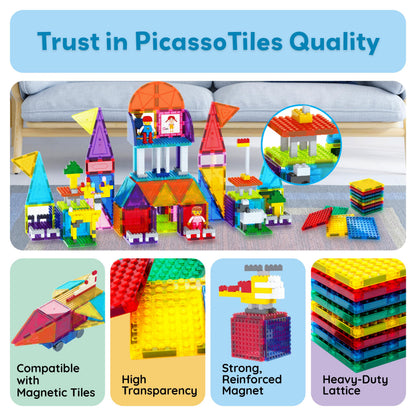 PicassoTiles Magnetic Brick Tiles STEM Creative Magnetic Tiles Building Block Set Building Brick Construction Toy Socket Spikes Toys Accessory Educational Imaginative Learning Kit Stacking Set