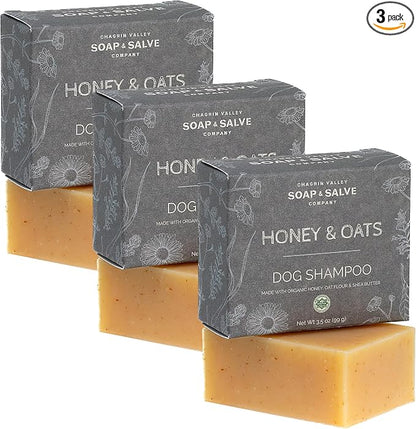 Chagrin Valley Soap & Salve Certified Organic Dog Shampoo and Conditioner – Puppy Shampoo Itchy Skin Relief and Puppy Essentials - Natural Handmade Honey & Oats, 3.8 oz Bar Soap