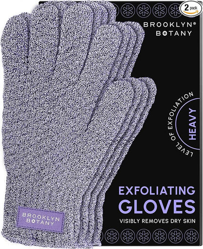 Brooklyn Botany Exfoliating Gloves for Bath and Shower – Heavy Duty Exfoliating Body Scrubber for Massage and Dead Skin Remover for Body – 2 Pairs