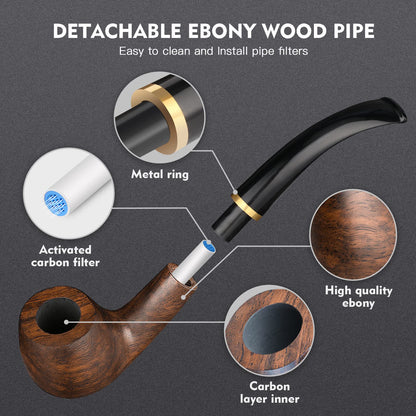 Scotte Tobacco Smoking Pipe,Leather Tobacco Pipe Pouch Pear Wood Pipe Accessories (Scraper/Stand/Filter Element/Filter Ball/Small Bag/Box) (black 2)