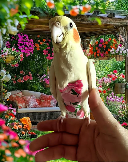 2 Pcs Bird Diapers Bird Harness Flight Suits Diapers with 80in Flying Leash Reusable Parrot Nappy with Waterproof Inner Layer for Cockatiel Budgie Conure Parakeet Lovebird-Pineapple&Peach