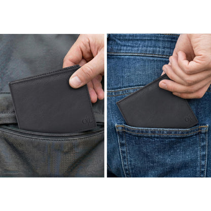 Oak Leathers Slim Leather Wallet for Men - RFID Wallets 6 Credit Card Holder Ultra Thin Gift for Mens, Front Pocket Minimalist Design (Nappa Black)