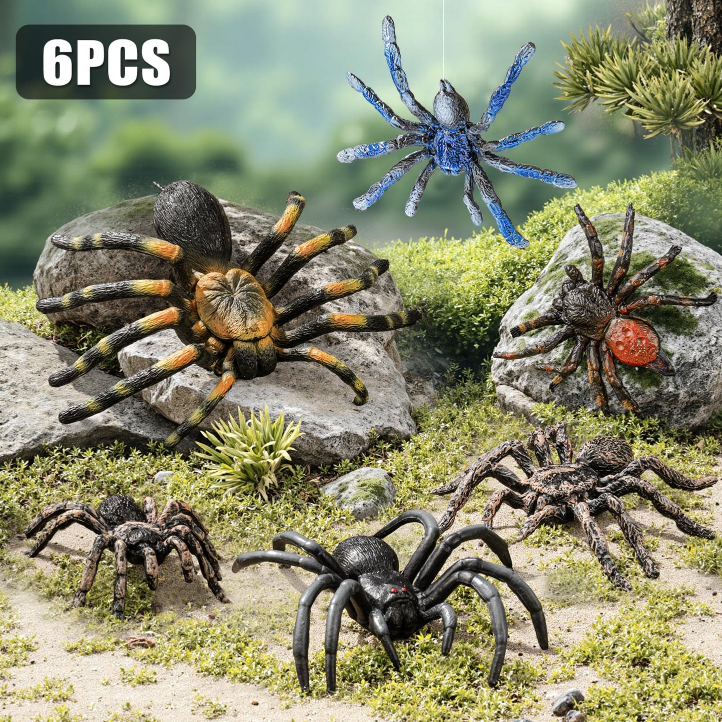 THINKBAY 6PCS Spiders Figurines Animal Toys, Prank Toy for Kids, Safari Animal Toys for Toddlers, Educational Preschool Toy Birthday Gift for Boys Girls, and Kids