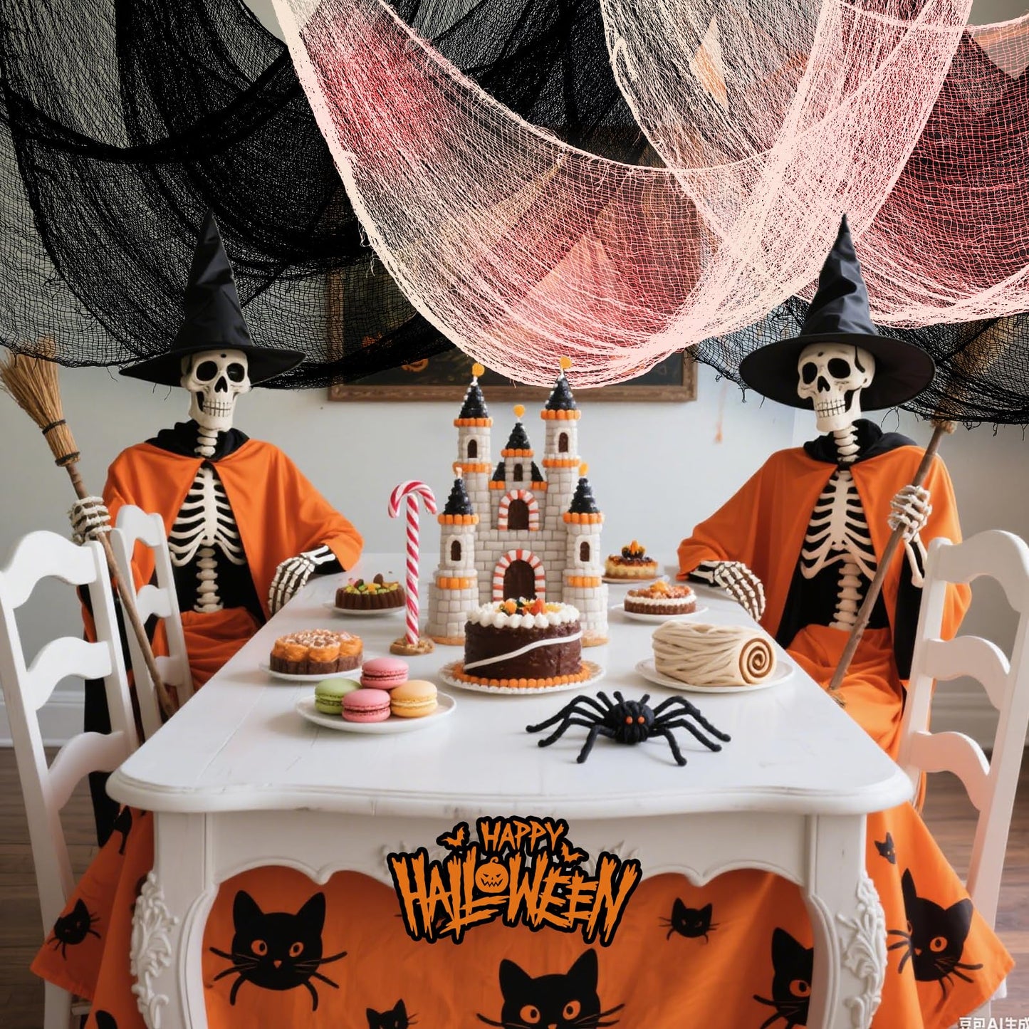 Yeomant 6Pcs Halloween Creepy Cloth 30×72inch, Scary Halloween Fabric Gauze, 2Pcs Blood 4Pcs Black Creepy Cloth for Yard, Doorway, Haunted House Party
