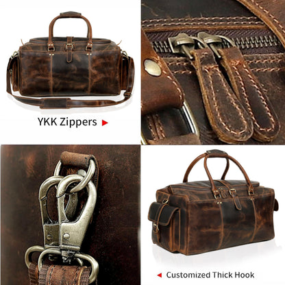 Cuero Full Grain Leather Duffle Bag for Men, Buffalo Overnight Weekend Travel Bag, Carry On with Organized Pockets, YKK Zippers, Adjustable Strap (Choclate Brown)